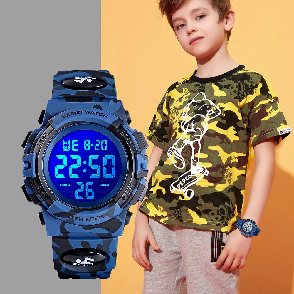 Foto 7 pulgar | Venta Internacional - Reloj Bozlun, Camuflaje Digital Para Niños, Azul, 50 M, Resistente Al Agua