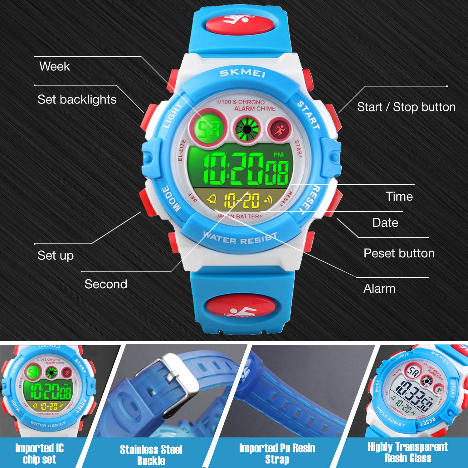 Foto 3 pulgar | Venta Internacional - Reloj Cofuo Kids, Cronómetro Digital Deportivo, Impermeable, Con Alarma