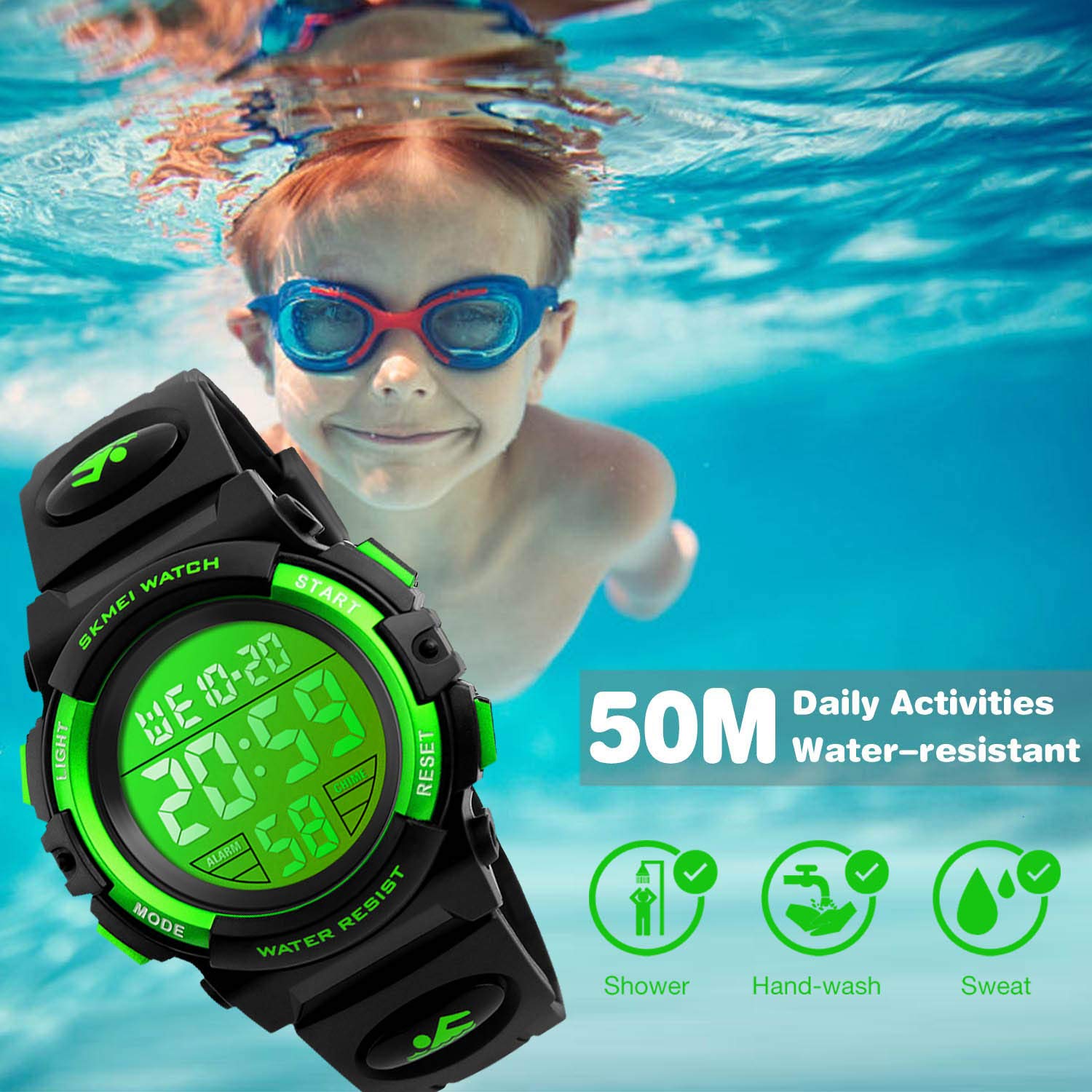 Foto 5 pulgar | Venta Internacional - Reloj Digital Cofuo Verde Deportivo Impermeable Con Alarma para Niños