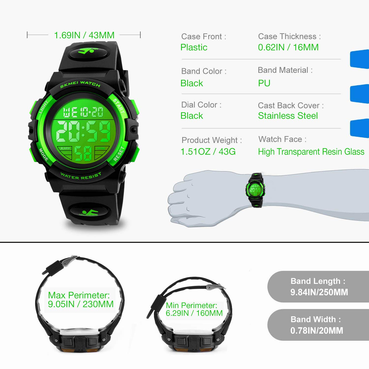 Foto 7 pulgar | Venta Internacional - Reloj Digital Cofuo Verde Deportivo Impermeable Con Alarma para Niños