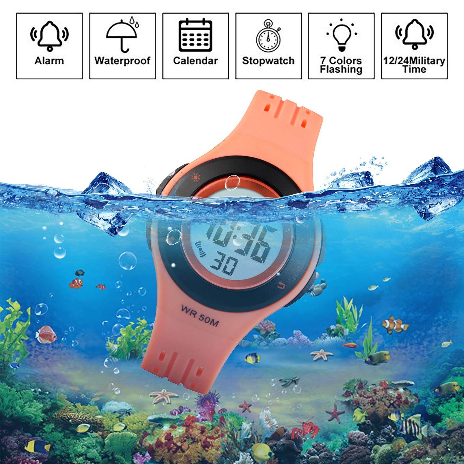 Foto 4 pulgar | Venta Internacional - Reloj Viliysun Kid Con Alarma Led Impermeable, 50 M, Cronómetro Naranja