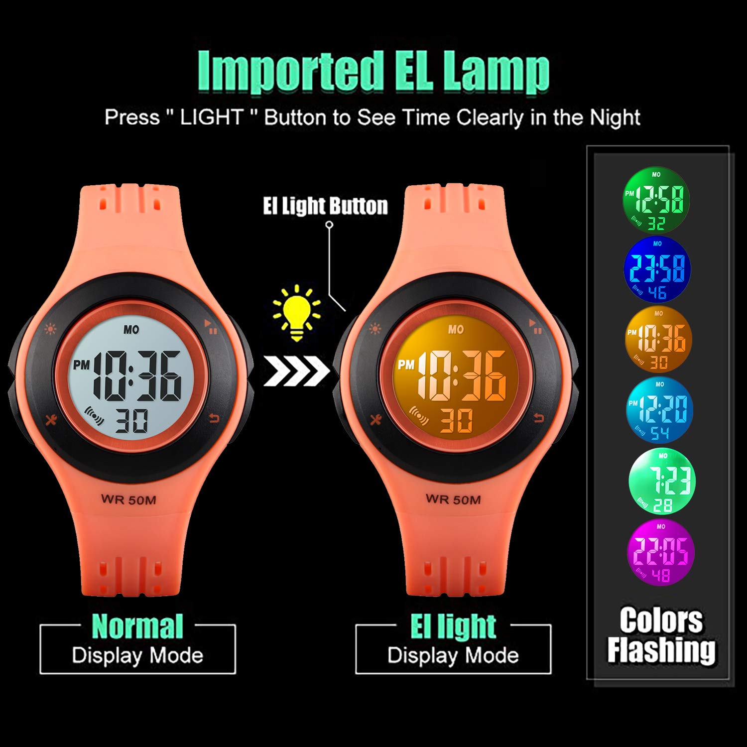 Foto 5 pulgar | Venta Internacional - Reloj Viliysun Kid Con Alarma Led Impermeable, 50 M, Cronómetro Naranja