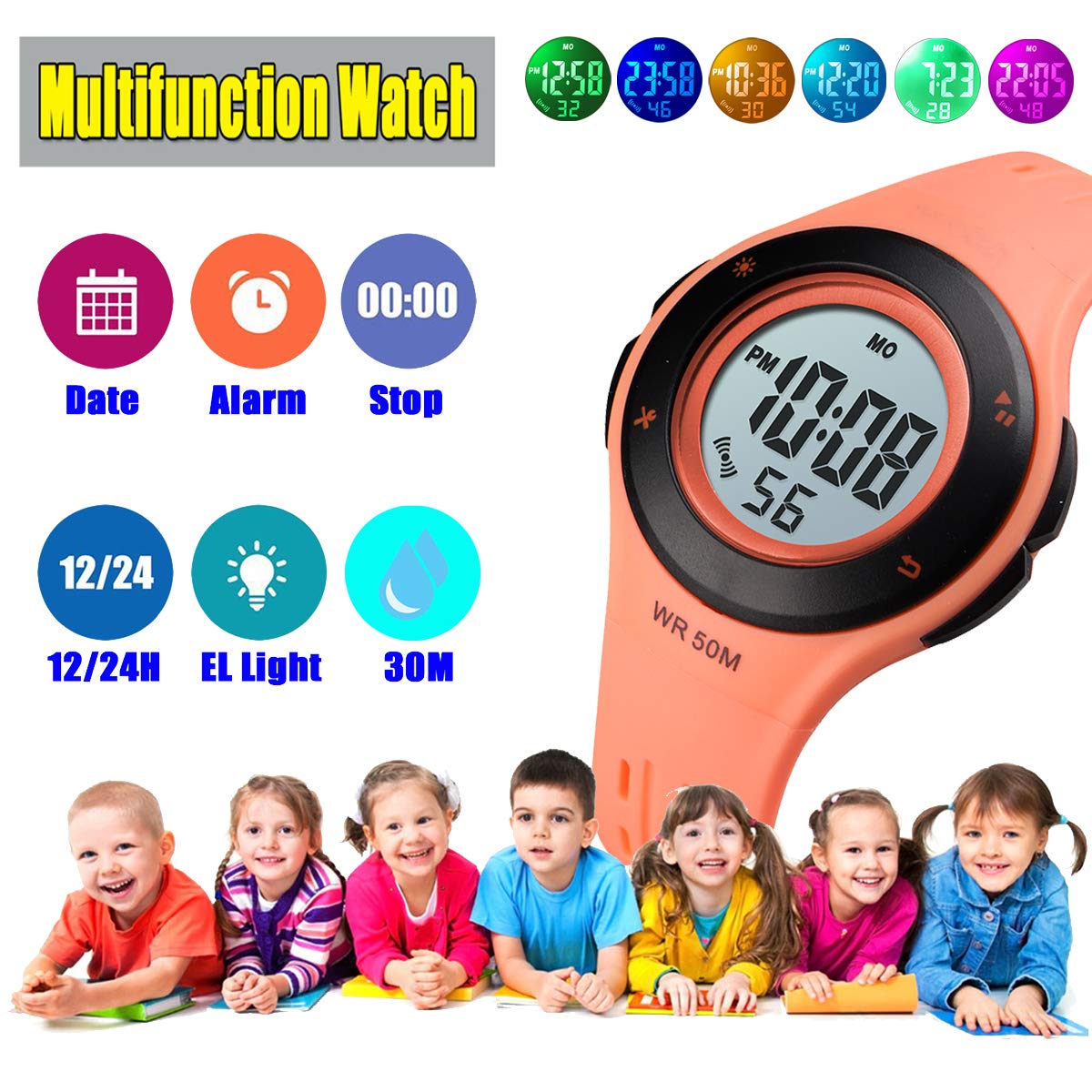 Foto 7 pulgar | Venta Internacional - Reloj Viliysun Kid Con Alarma Led Impermeable, 50 M, Cronómetro Naranja