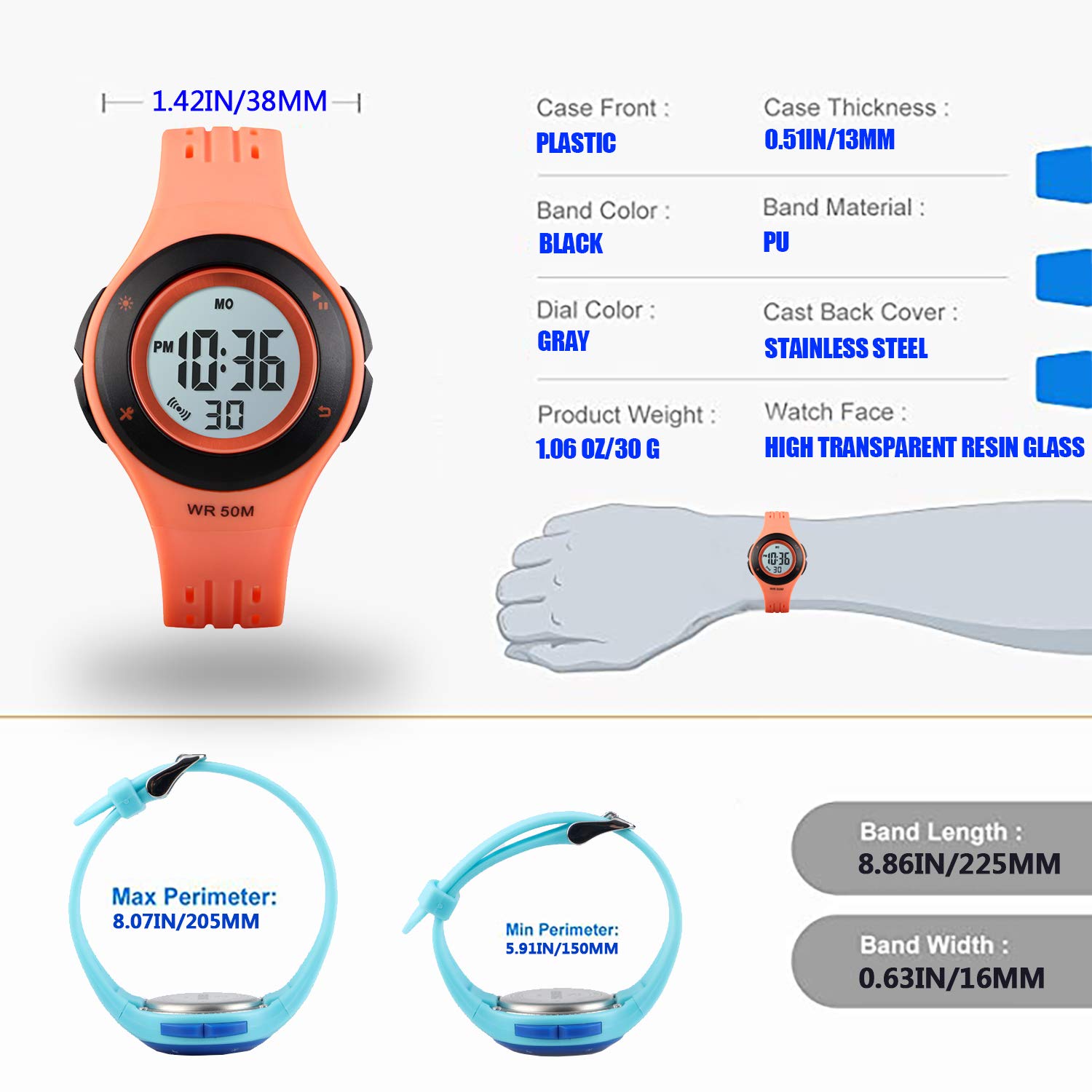 Foto 7 | Venta Internacional - Reloj Viliysun Kid Con Alarma Led Impermeable, 50 M, Cronómetro Naranja