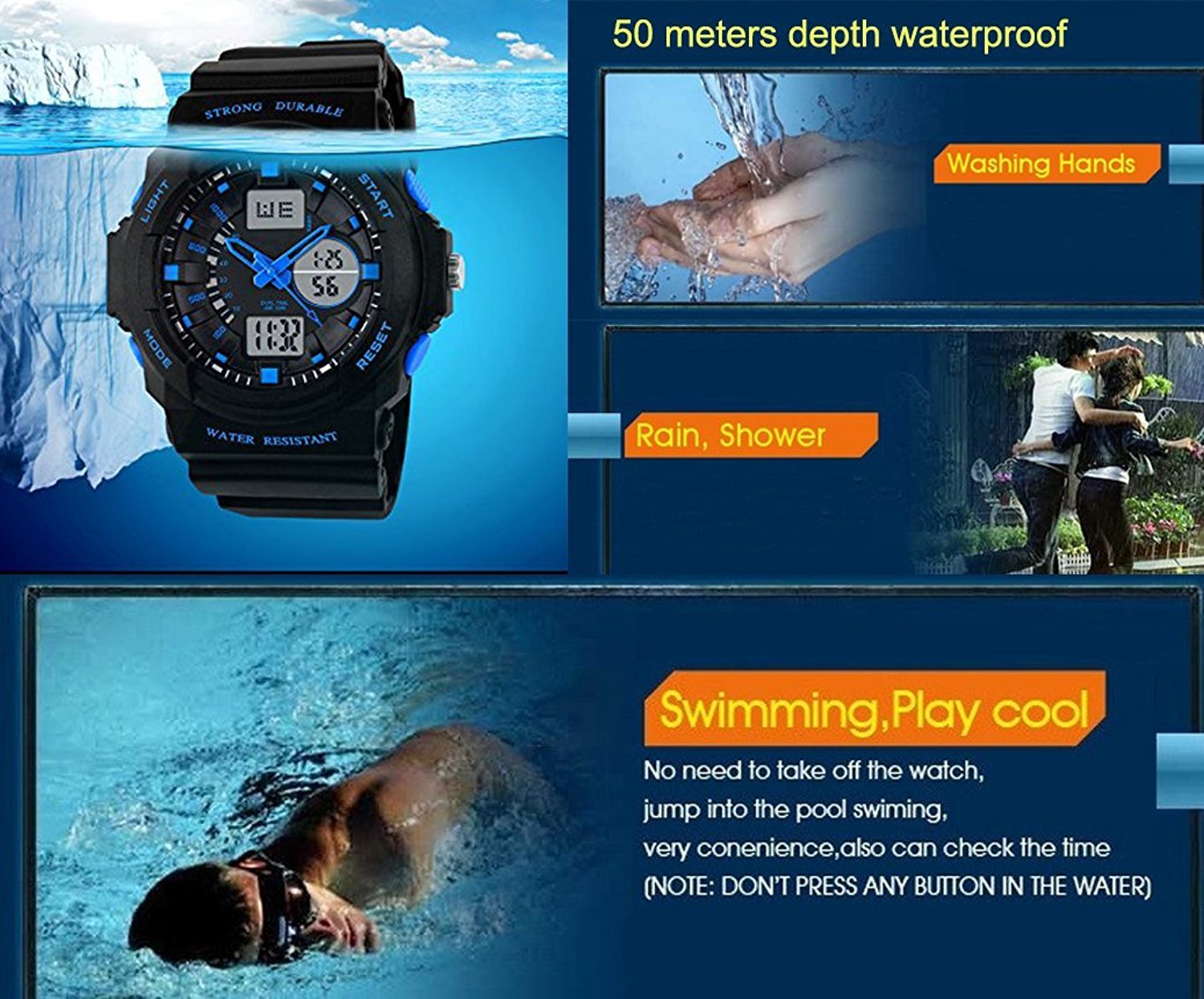 Foto 3 | Reloj Skmei Digital Sports 50 M Resistente al Agua Azul Multifunción para Niños