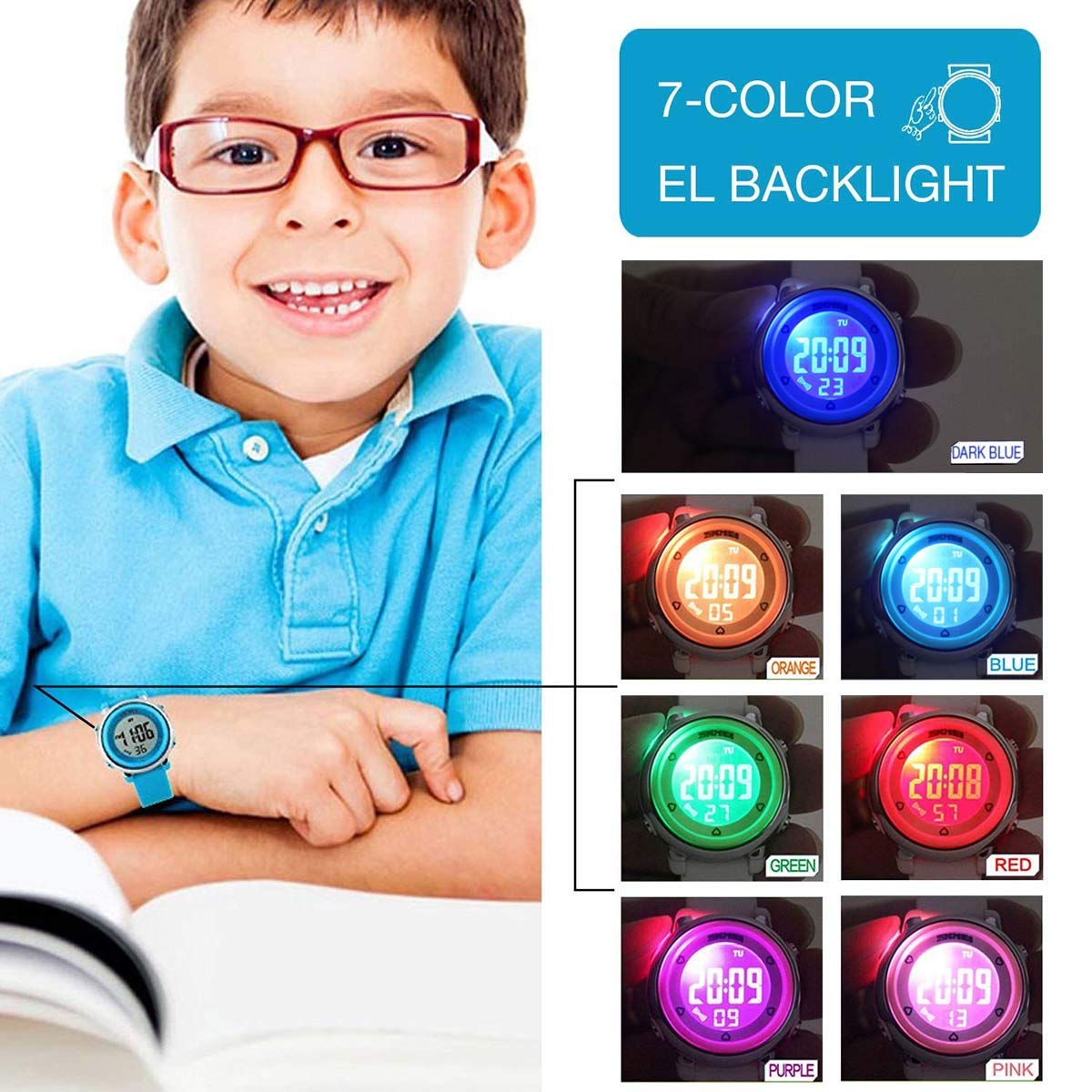 Foto 4 pulgar | Reloj Digital Impermeable Afarer Kids con Alarma LED para Niños y Niñas