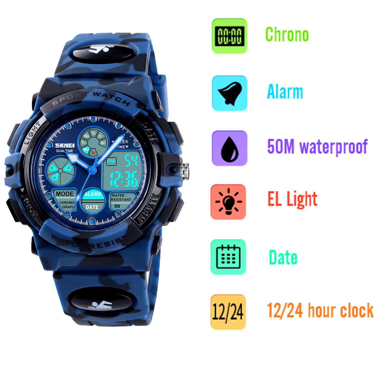 Foto 5 pulgar | Venta Internacional - Calendario Digital Con Alarma Watch Dayllon Para Niños, 50 M, Resistente Al Agua