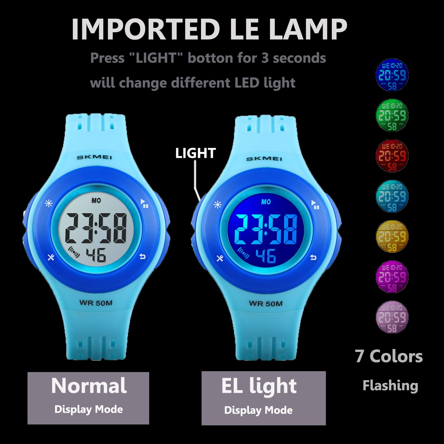 Foto 4 pulgar | Venta Internacional - Reloj Iwoch Kids Con Alarma Led, Resistente Al Agua, 50 M, Cronómetro, Azul