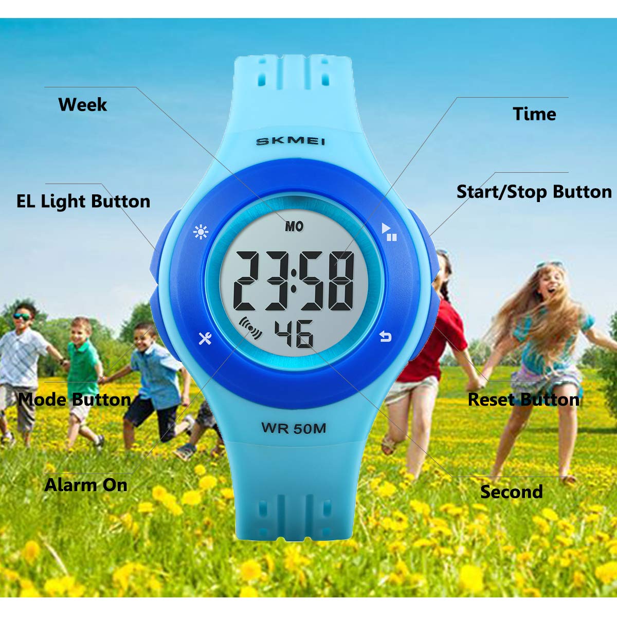 Foto 5 | Venta Internacional - Reloj Iwoch Kids Con Alarma Led, Resistente Al Agua, 50 M, Cronómetro, Azul