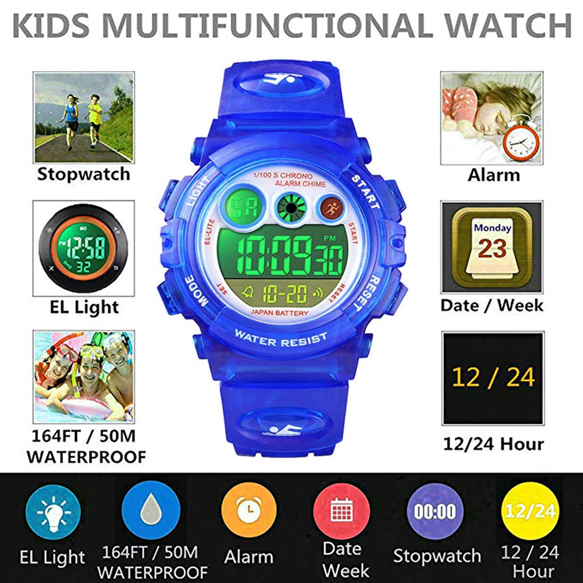 Foto 4 pulgar | Venta Internacional - Reloj Digital Para Niños Anloo, 50 M, Con Alarma, Cronómetro Impermeable