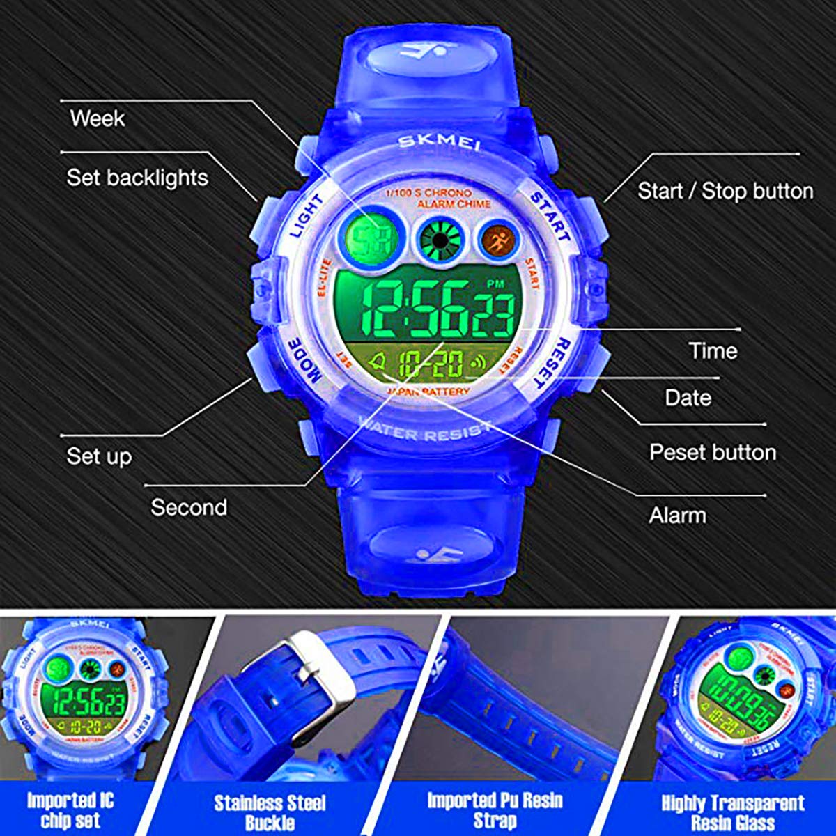 Foto 5 pulgar | Venta Internacional - Reloj Digital Para Niños Anloo, 50 M, Con Alarma, Cronómetro Impermeable