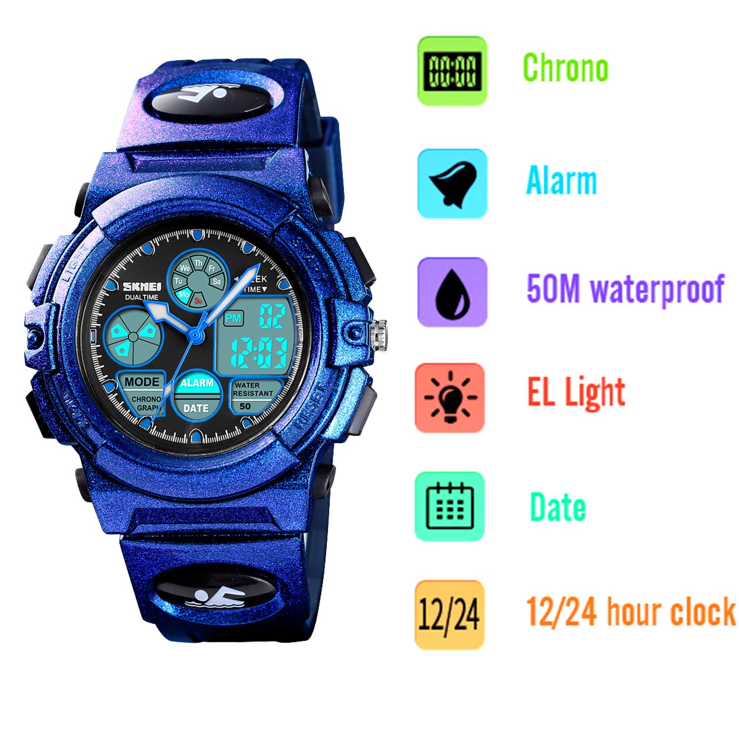 Foto 5 pulgar | Venta Internacional - Calendario Digital Con Alarma Watch Dayllon Para Niños, 50 M, Resistente Al Agua