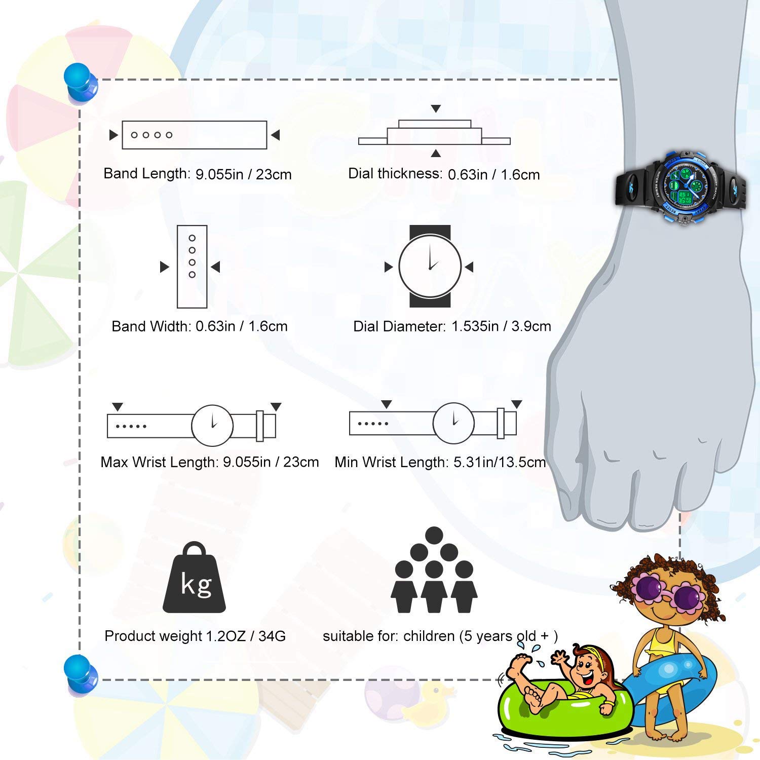 Foto 3 pulgar | Venta Internacional - Reloj Cofuo Con Alarma Digital Para Niños Y Niños, Azul, Impermeable, Con Alarma