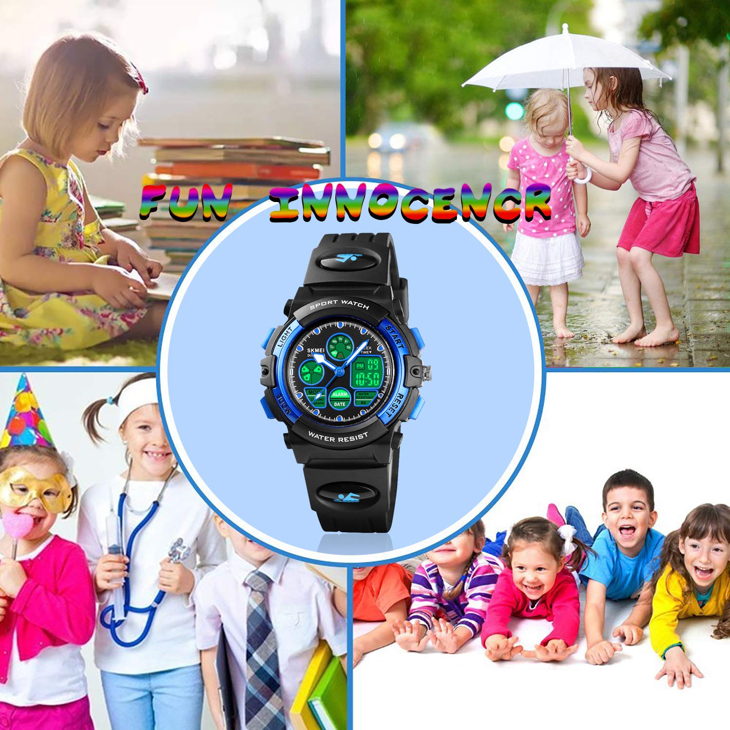 Foto 4 pulgar | Venta Internacional - Reloj Cofuo Con Alarma Digital Para Niños Y Niños, Azul, Impermeable, Con Alarma