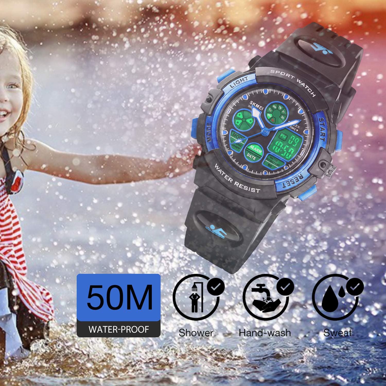 Foto 5 pulgar | Venta Internacional - Reloj Cofuo Con Alarma Digital Para Niños Y Niños, Azul, Impermeable, Con Alarma