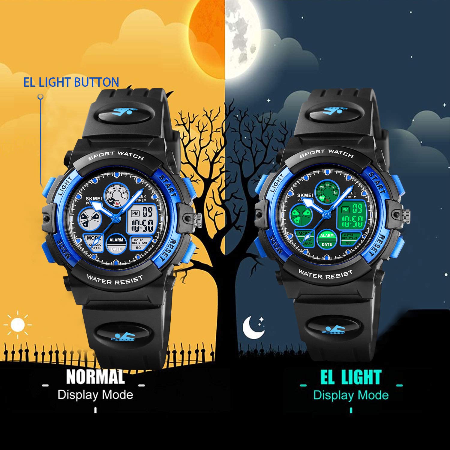 Foto 5 | Venta Internacional - Reloj Cofuo Con Alarma Digital Para Niños Y Niños, Azul, Impermeable, Con Alarma