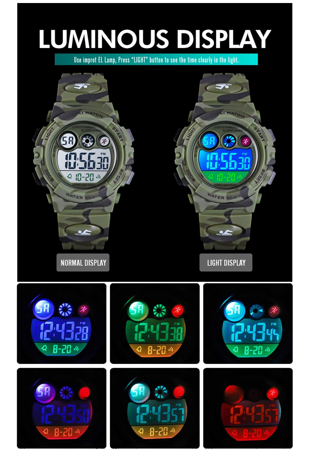 Foto 4 pulgar | Venta Internacional - Reloj Deportivo Tephea Kids Impermeable Con Alarma Led Y Cronómetro Verde