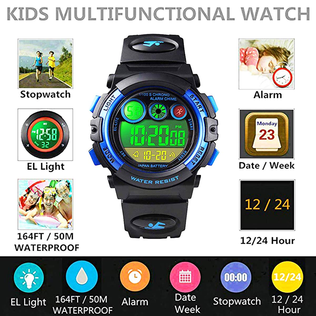 Foto 3 pulgar | Venta Internacional - Reloj Digital Para Niños Anloo, 50 M, Con Alarma, Cronómetro Impermeable