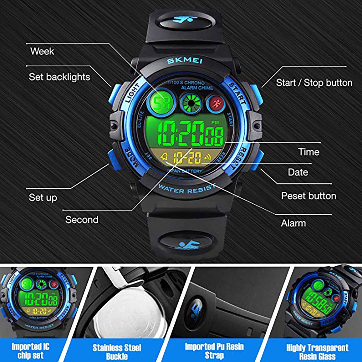 Foto 4 pulgar | Venta Internacional - Reloj Digital Para Niños Anloo, 50 M, Con Alarma, Cronómetro Impermeable