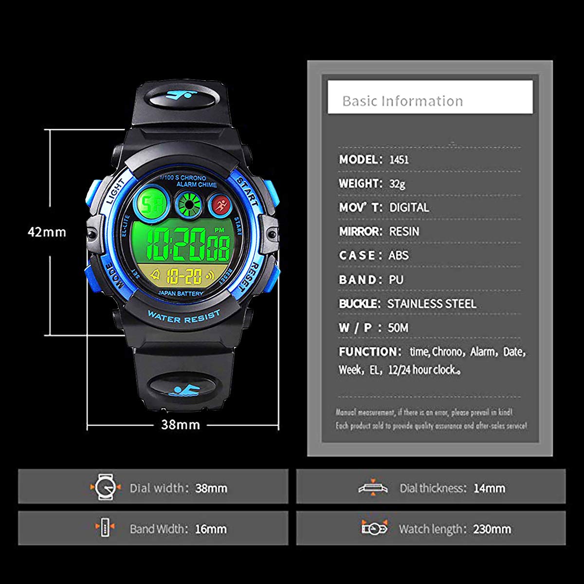 Foto 5 pulgar | Venta Internacional - Reloj Digital Para Niños Anloo, 50 M, Con Alarma, Cronómetro Impermeable