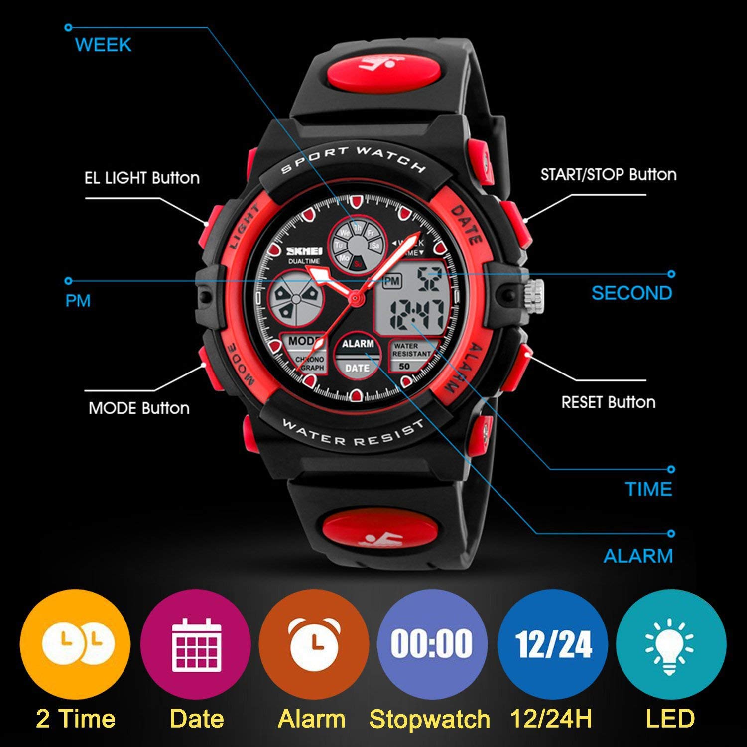 Foto 6 pulgar | Venta Internacional - Reloj Cofuo Kids Digital Red Para Niñas Y Niños De 5 A 15 Años