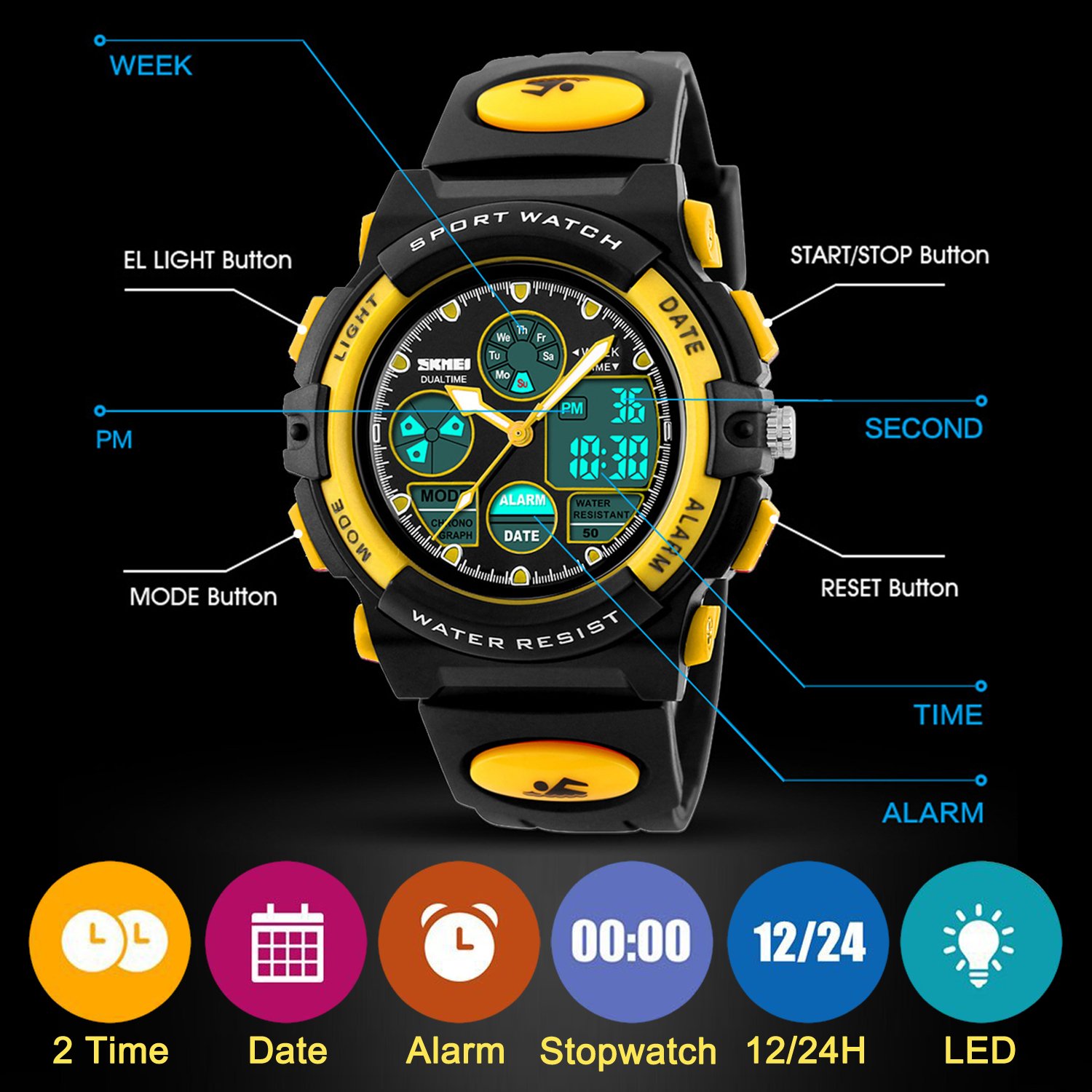 Foto 6 | Venta Internacional - Reloj Viliysun Kid Sport, 50 M, Resistente Al Agua, Con Alarma Led Y Cronómetro