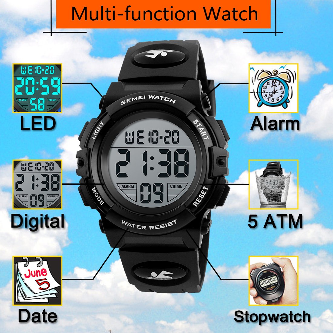 Foto 8 pulgar | Venta Internacional - Reloj Digital Led Deportivo Uswat, 50 M, Resistente Al Agua, Para Niños Y Niñas