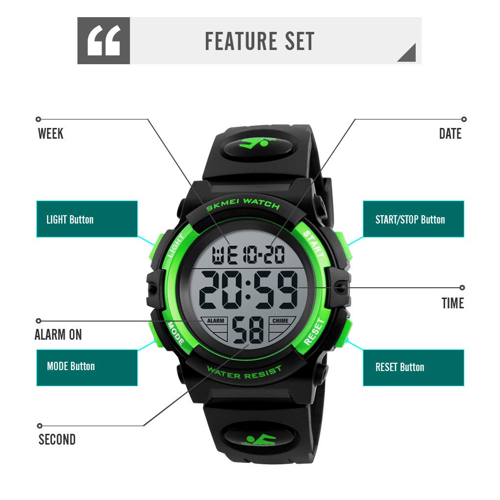 Foto 5 pulgar | Venta Internacional - Reloj Dayllon Boys Digital Con Alarma Impermeable De 50 M, Color Verde