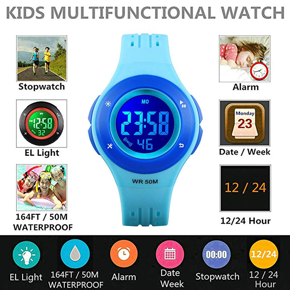 Foto 4 pulgar | Venta Internacional - Reloj Digital Para Niños Anloo, 50 M, Con Alarma, Cronómetro Impermeable