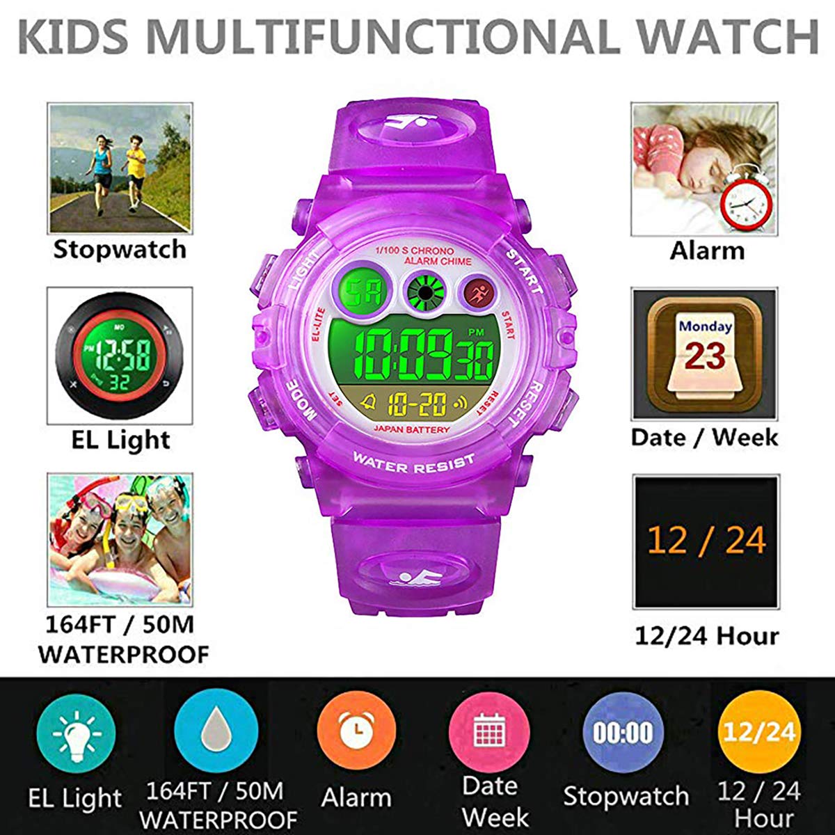 Foto 3 pulgar | Venta Internacional - Reloj Digital Para Niños Anloo, 50 M, Con Alarma, Cronómetro Impermeable