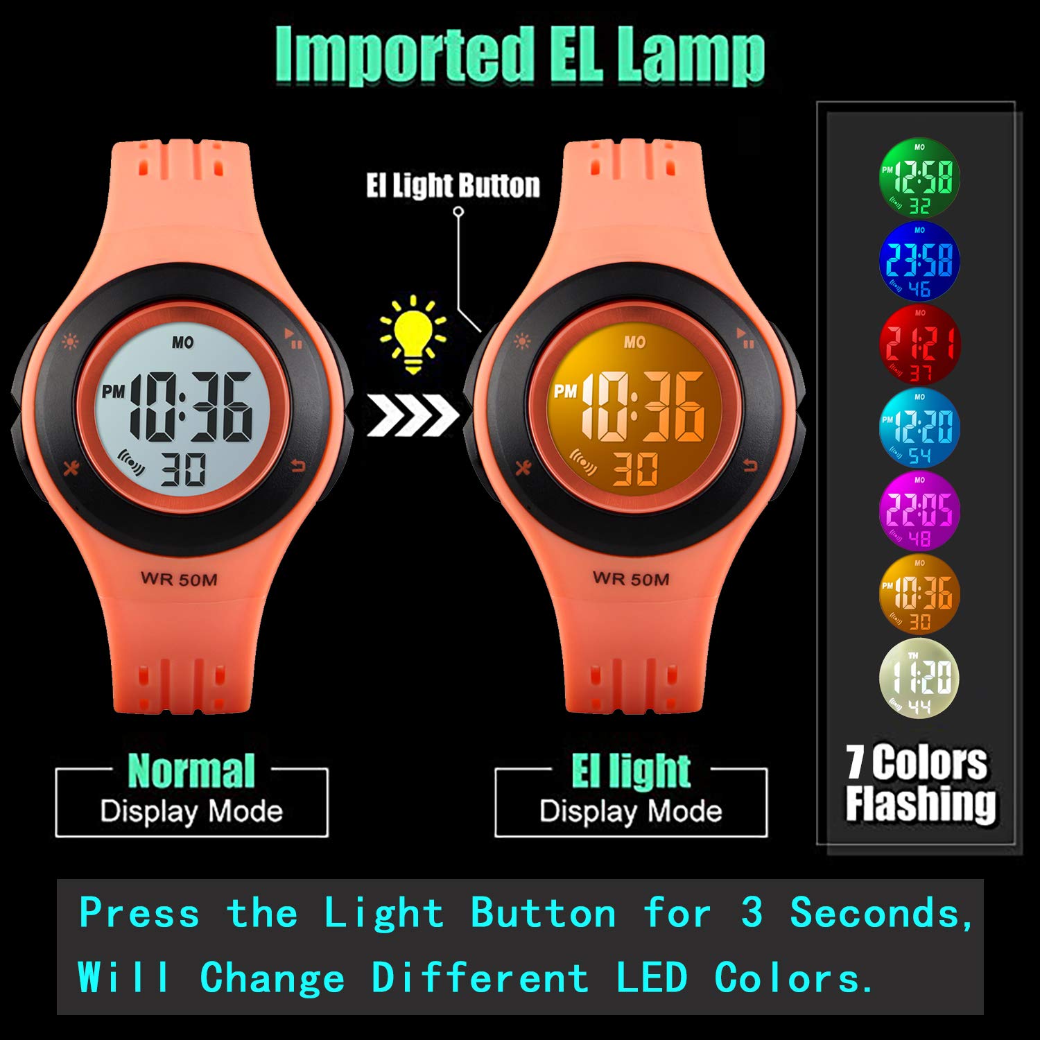 Foto 4 pulgar | Venta Internacional - Reloj Uswat Kid Digital Led Sport, 50 M, Resistente Al Agua, Color Naranja