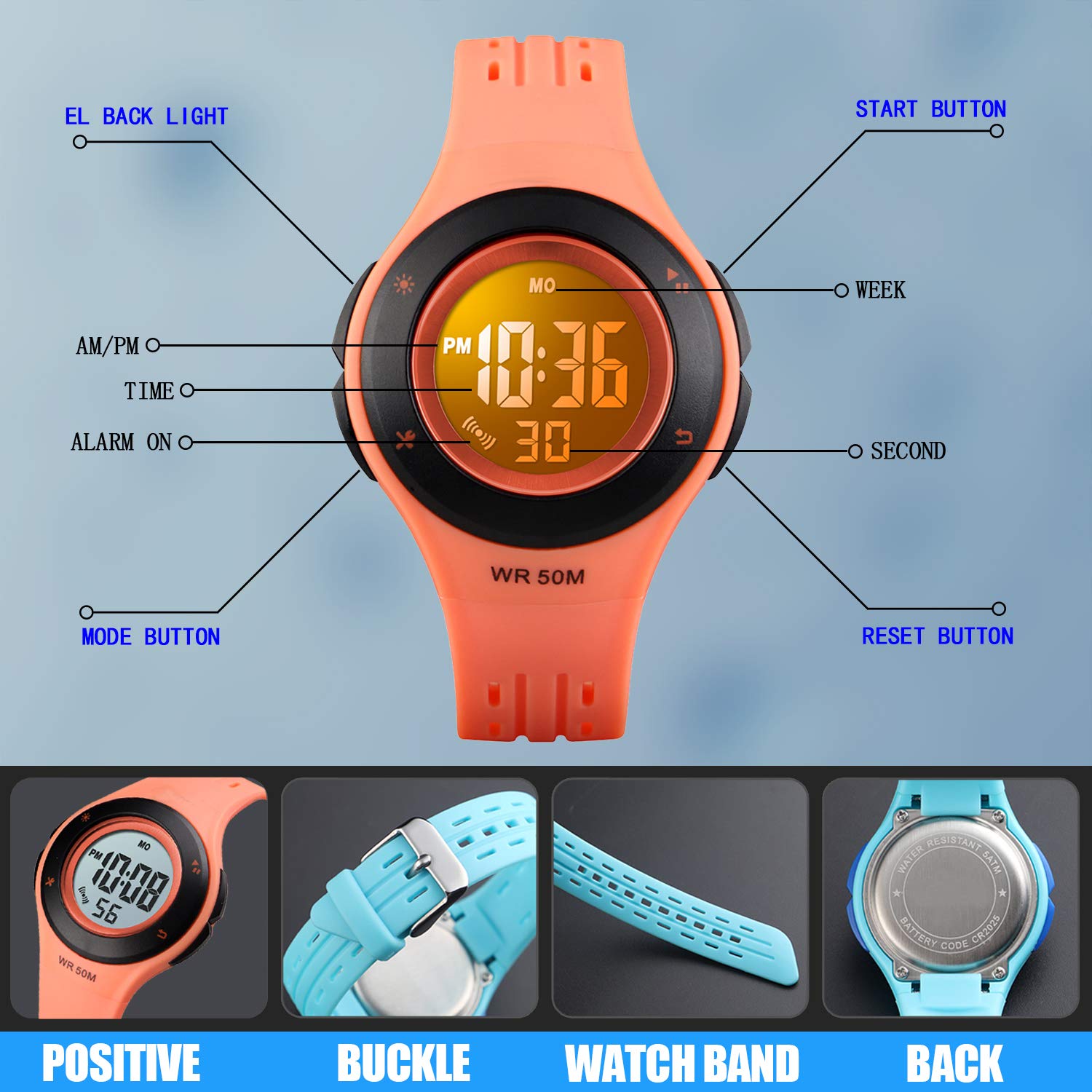 Foto 7 pulgar | Venta Internacional - Reloj Uswat Kid Digital Led Sport, 50 M, Resistente Al Agua, Color Naranja