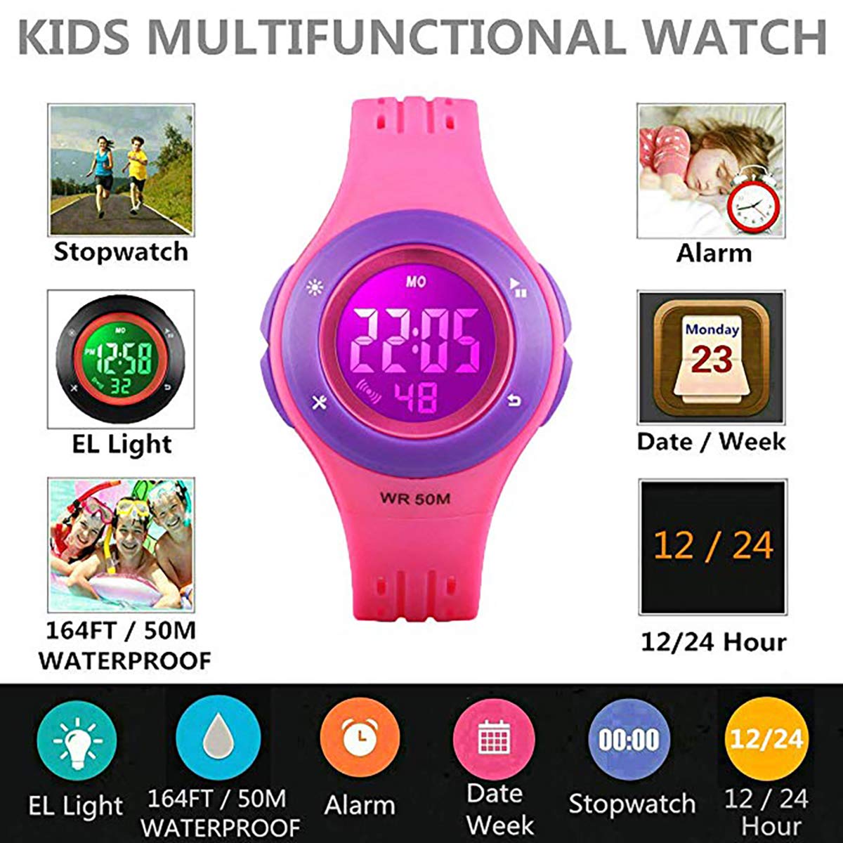 Foto 3 pulgar | Venta Internacional - Reloj Digital Para Niños Anloo, 50 M, Con Alarma, Cronómetro Impermeable