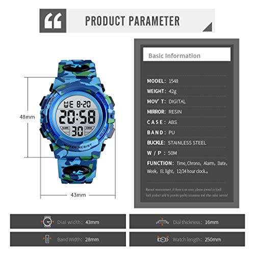 Foto 4 pulgar | Venta Internacional - Reloj Dayllon Boys Digital Sports, 50 M, Impermeable, Camuflaje, Azul