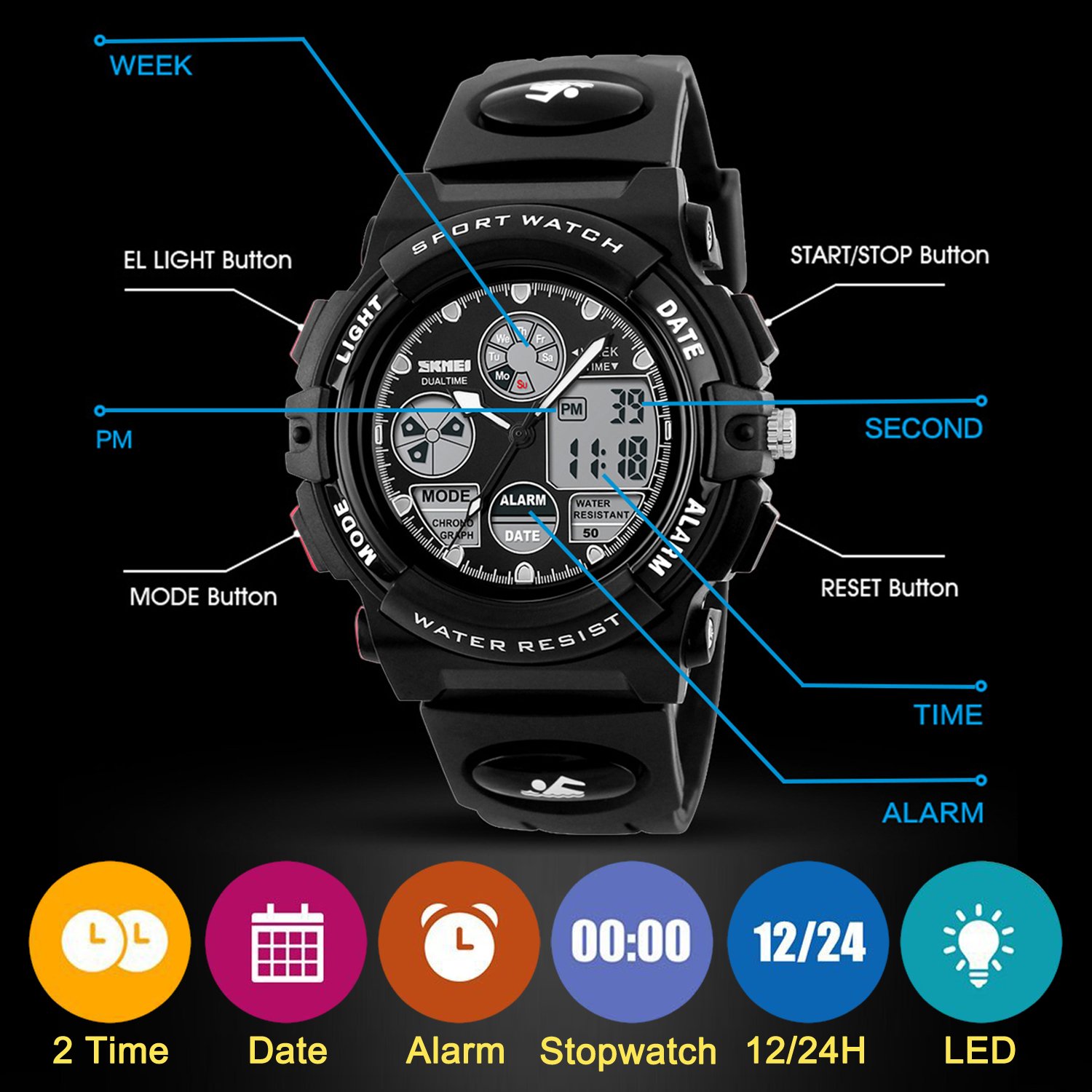 Foto 6 | Venta Internacional - Reloj Viliysun Kid Sport, 50 M, Resistente Al Agua, Con Alarma Led Y Cronómetro