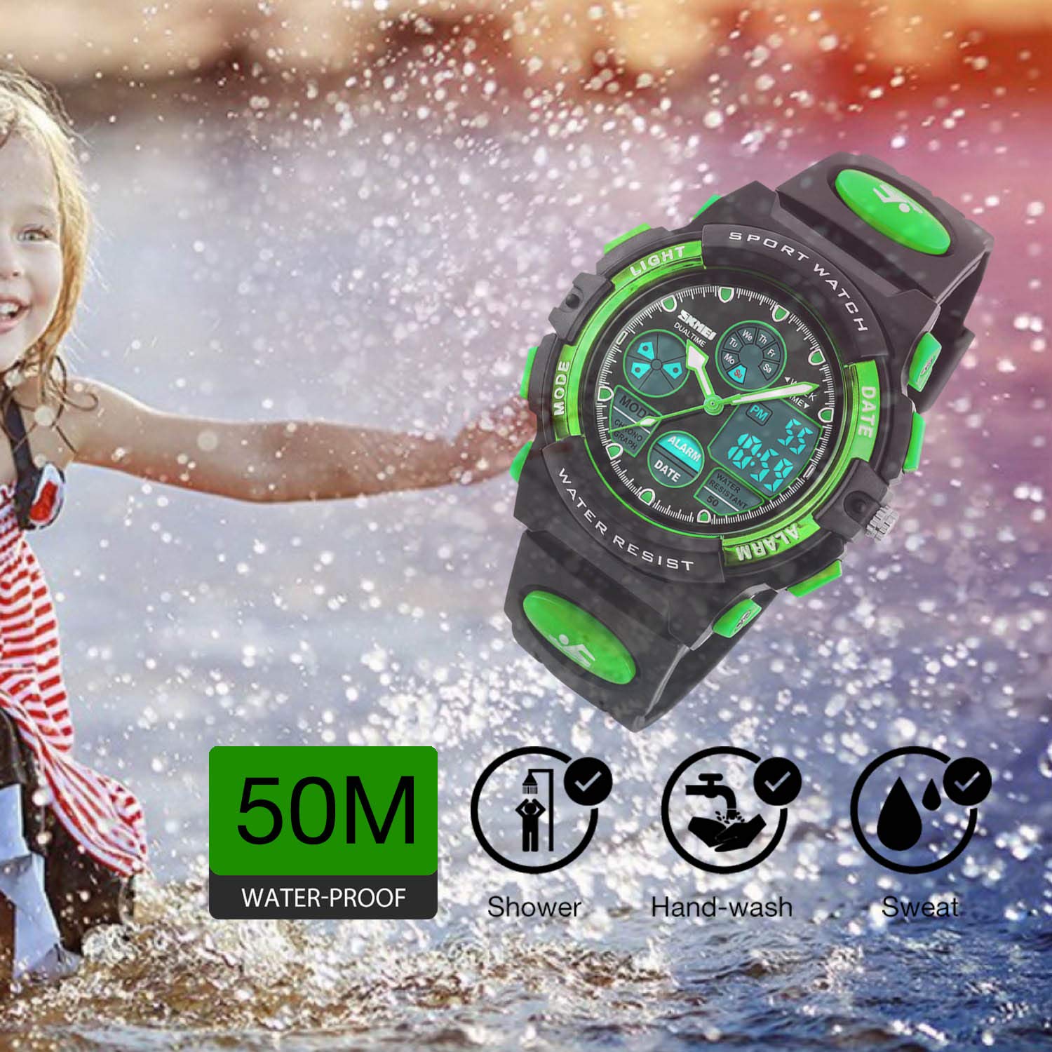 Foto 4 pulgar | Venta Internacional - Reloj Deportivo Cofuo Impermeable Para Niños De 5 A 16 Años, Color Verde