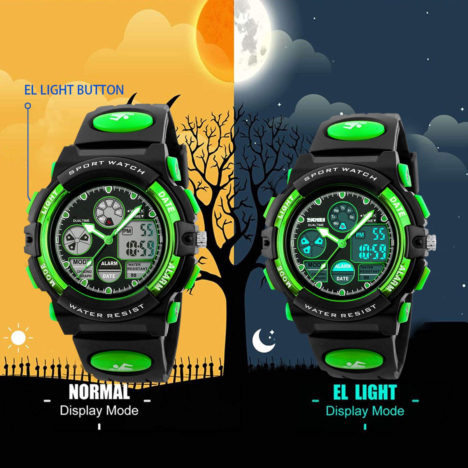 Foto 5 pulgar | Venta Internacional - Reloj Deportivo Cofuo Impermeable Para Niños De 5 A 16 Años, Color Verde