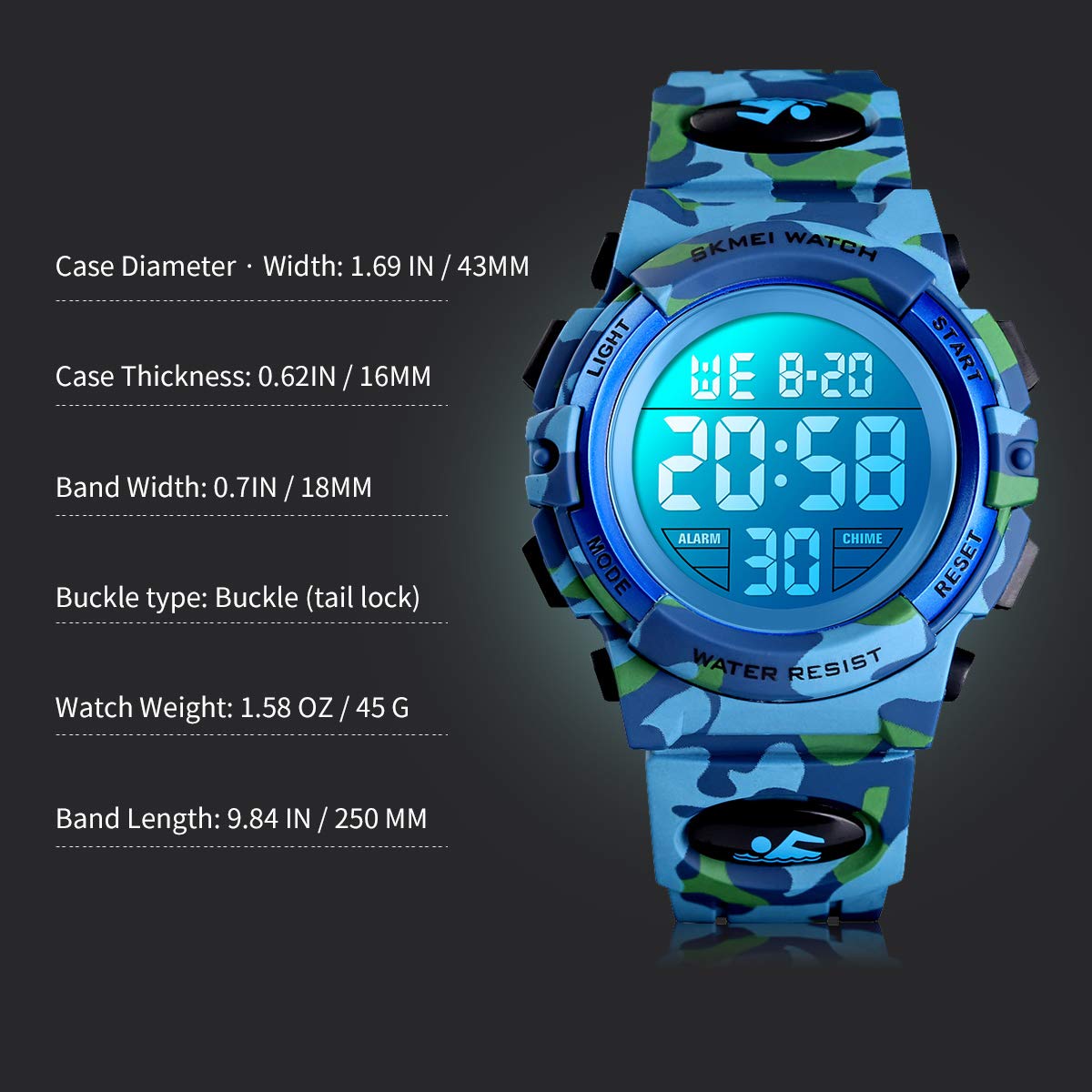 Foto 4 pulgar | Venta Internacional - Reloj Senors Led Camuflaje Azul para Niños