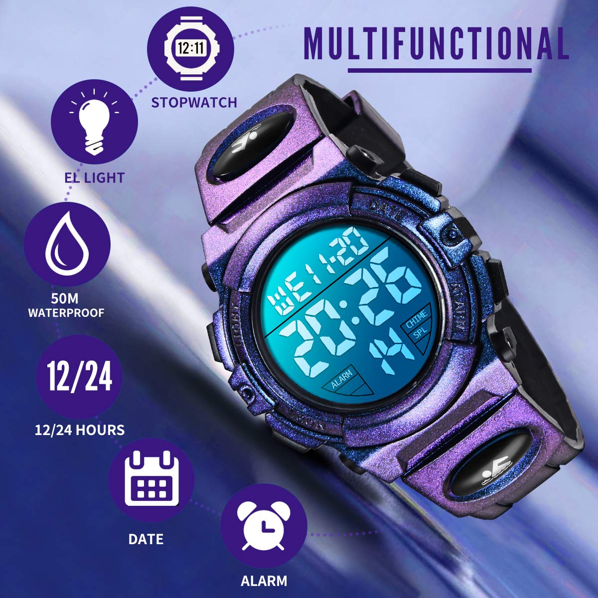 Foto 3 pulgar | Reloj A Alps Digital Morado para Niños - Venta Internacional