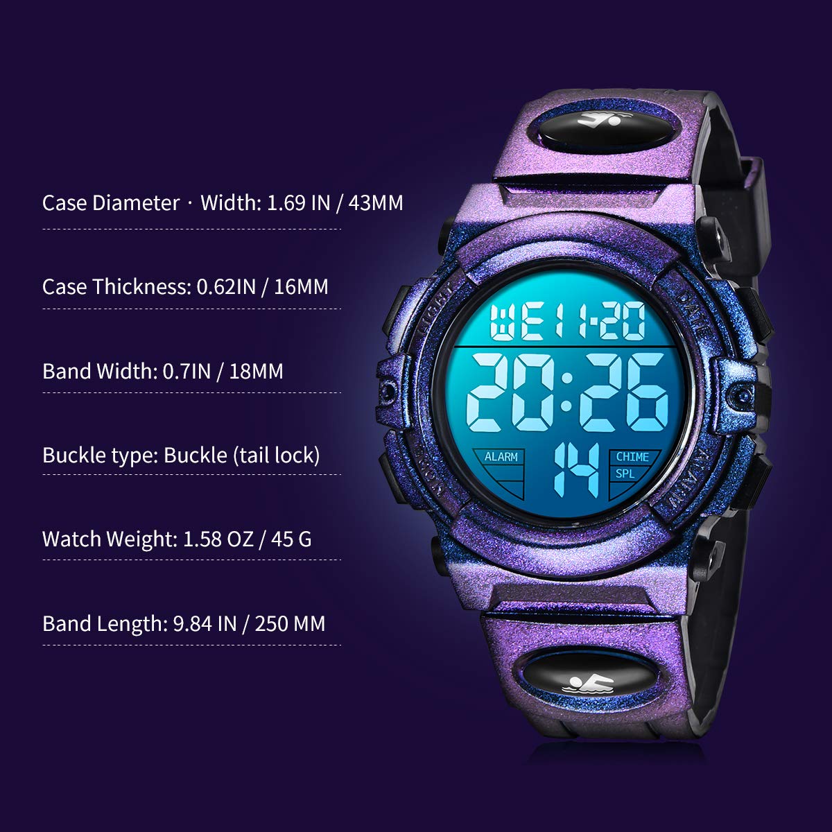 Foto 7 pulgar | Reloj A Alps Digital Morado para Niños - Venta Internacional