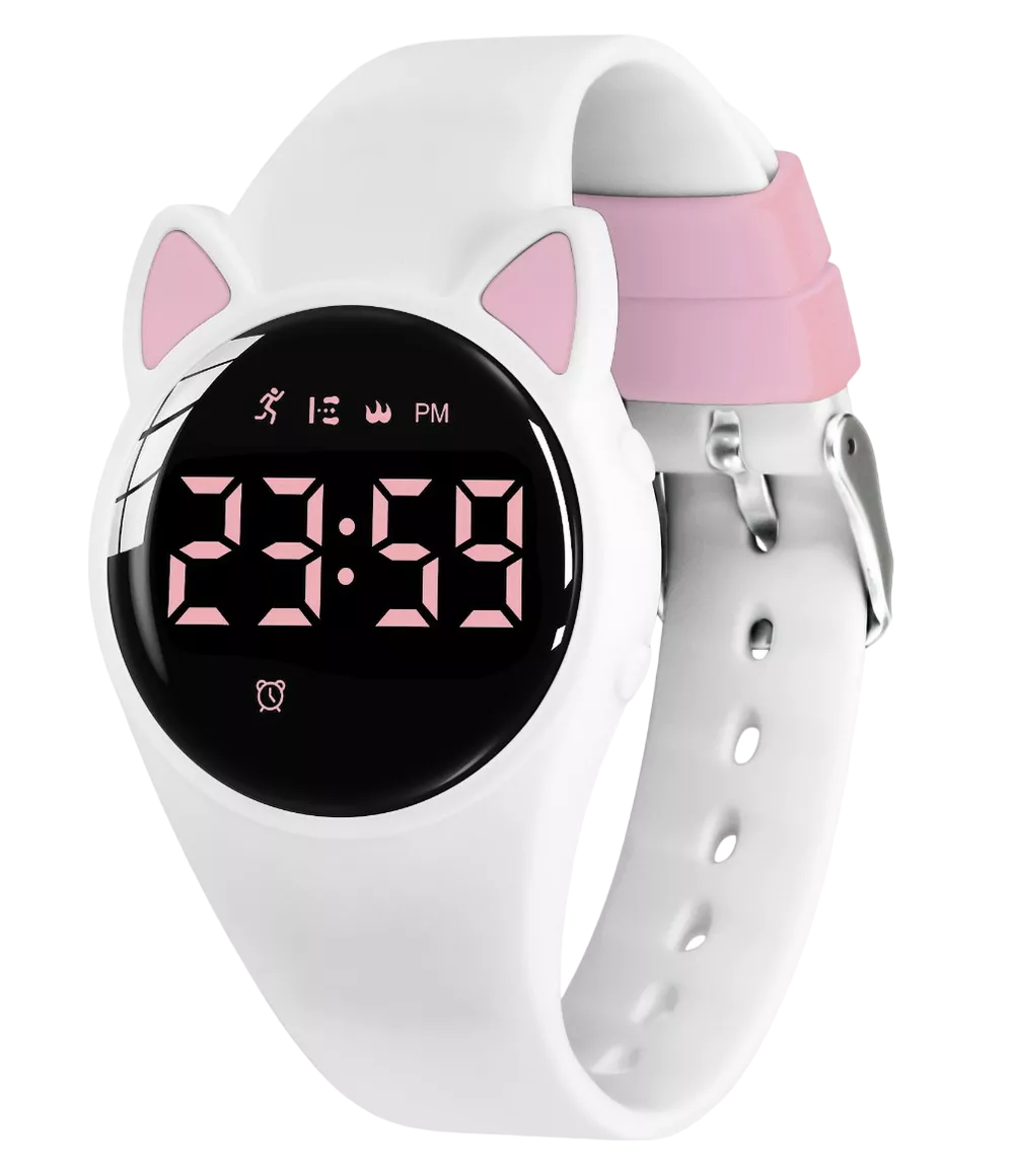 Foto 2 pulgar | Reloj Digital Para Niños Con Contador De Pasos Y Calorías Diseño Gato Blanco