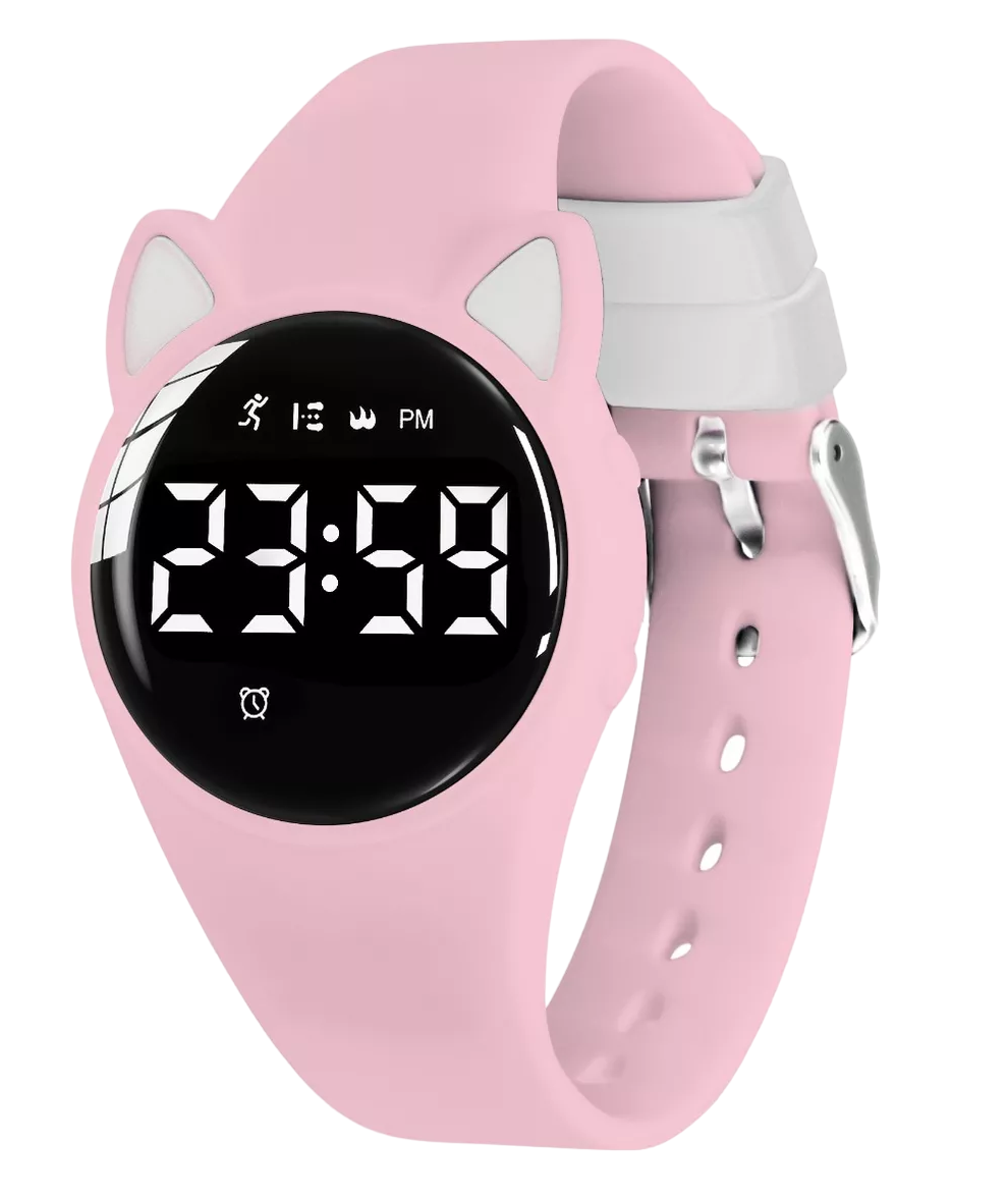 Foto 2 pulgar | Reloj Digital Para Niños Con Contador De Pasos Y Calorías Diseño Gato Rosa Claro