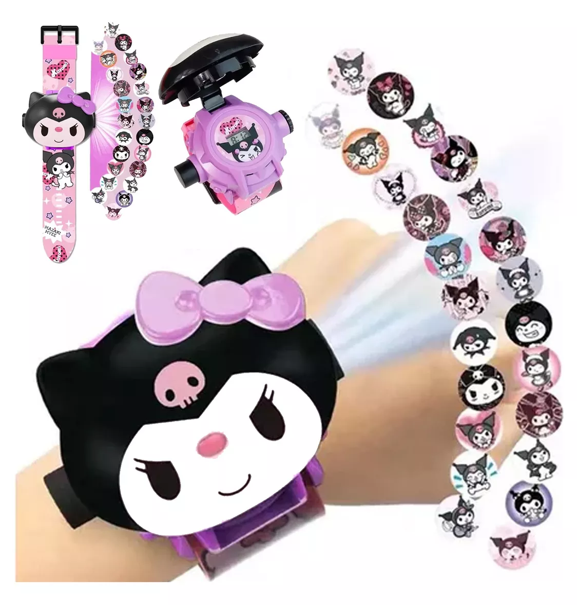 Foto 4 pulgar | Reloj Dibujos Proyector Niños De Animados 24 Imágenes Kuromi Rosa