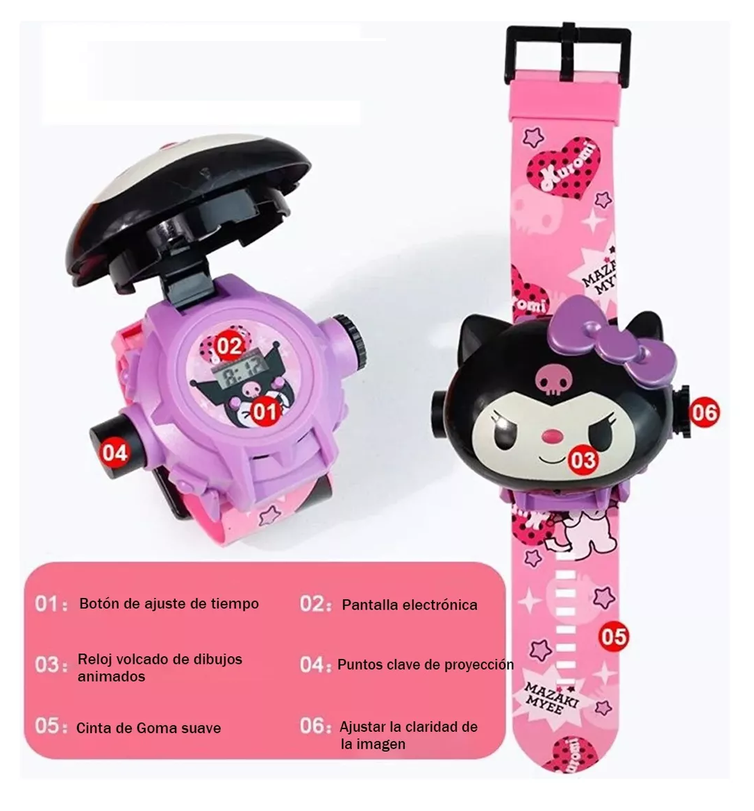 Foto 4 | Reloj Dibujos Proyector Niños De Animados 24 Imágenes Kuromi Rosa