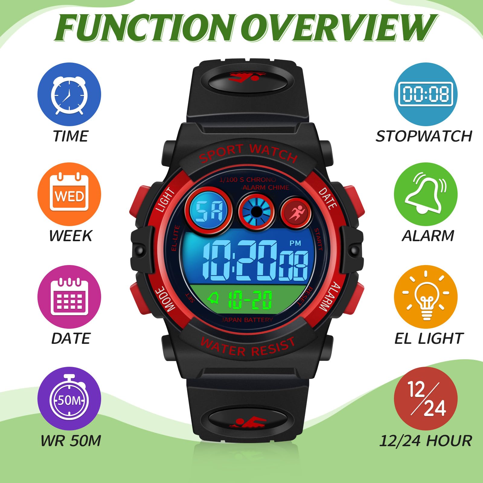 Foto 3 pulgar | Reloj Dayllon Kids Digital Sport Impermeable Con Alarma De 3 A 15 Años, Rojo - Venta Internacional.