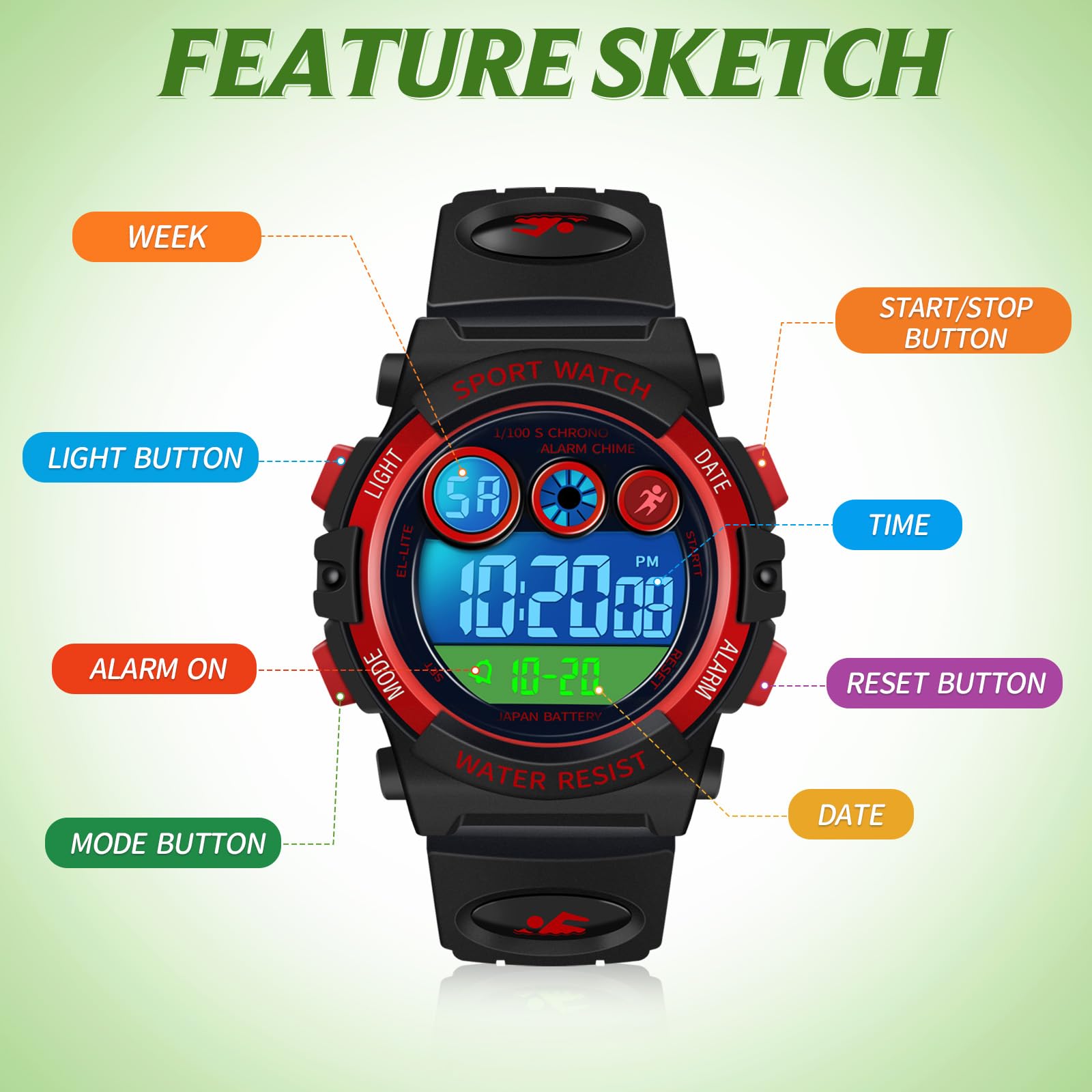 Foto 4 pulgar | Reloj Dayllon Kids Digital Sport Impermeable Con Alarma De 3 A 15 Años, Rojo - Venta Internacional.