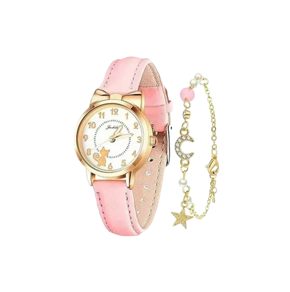 Foto 2 pulgar | Reloj Infantil De Cuarzo Con Pulsera De Estrellas Para Niños Rosa