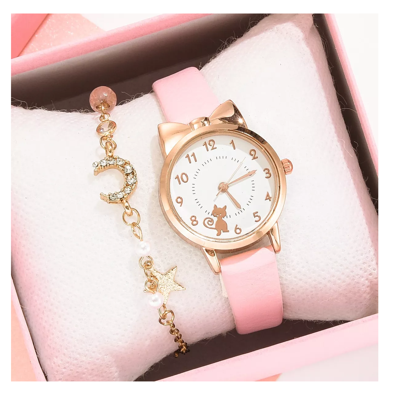 Foto 3 pulgar | Reloj Infantil De Cuarzo Con Pulsera De Estrellas Para Niños Rosa