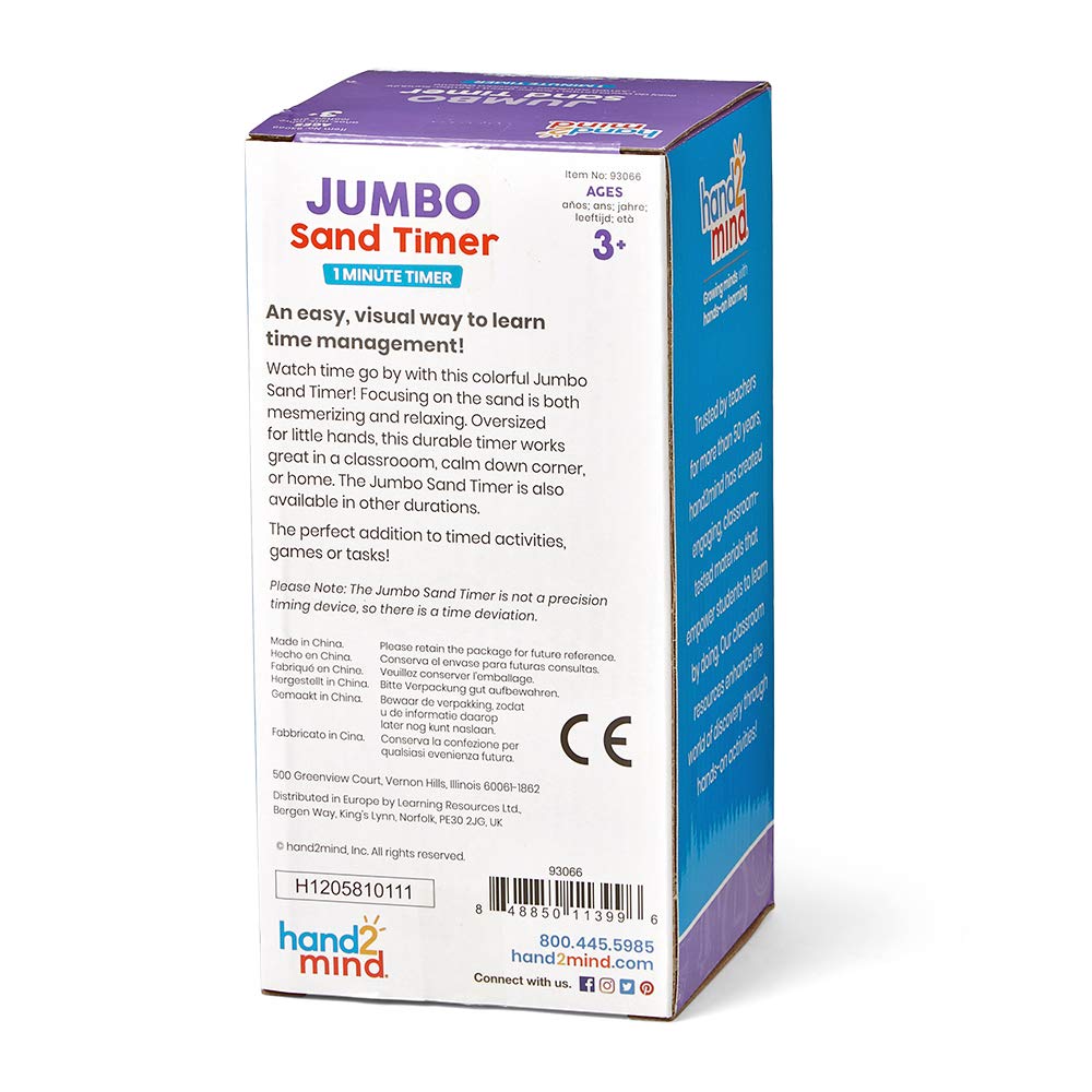 Foto 8 pulgar | Cronómetro Visual Sand Timer Hand2mind Jumbo De 1 Minuto Para Niños - Venta Internacional.