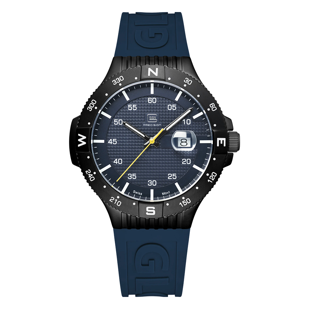 Reloj Glock Precision Para Hombre Con Carcasa De Acero Negro Y Silicona Azul - Venta Internacional.